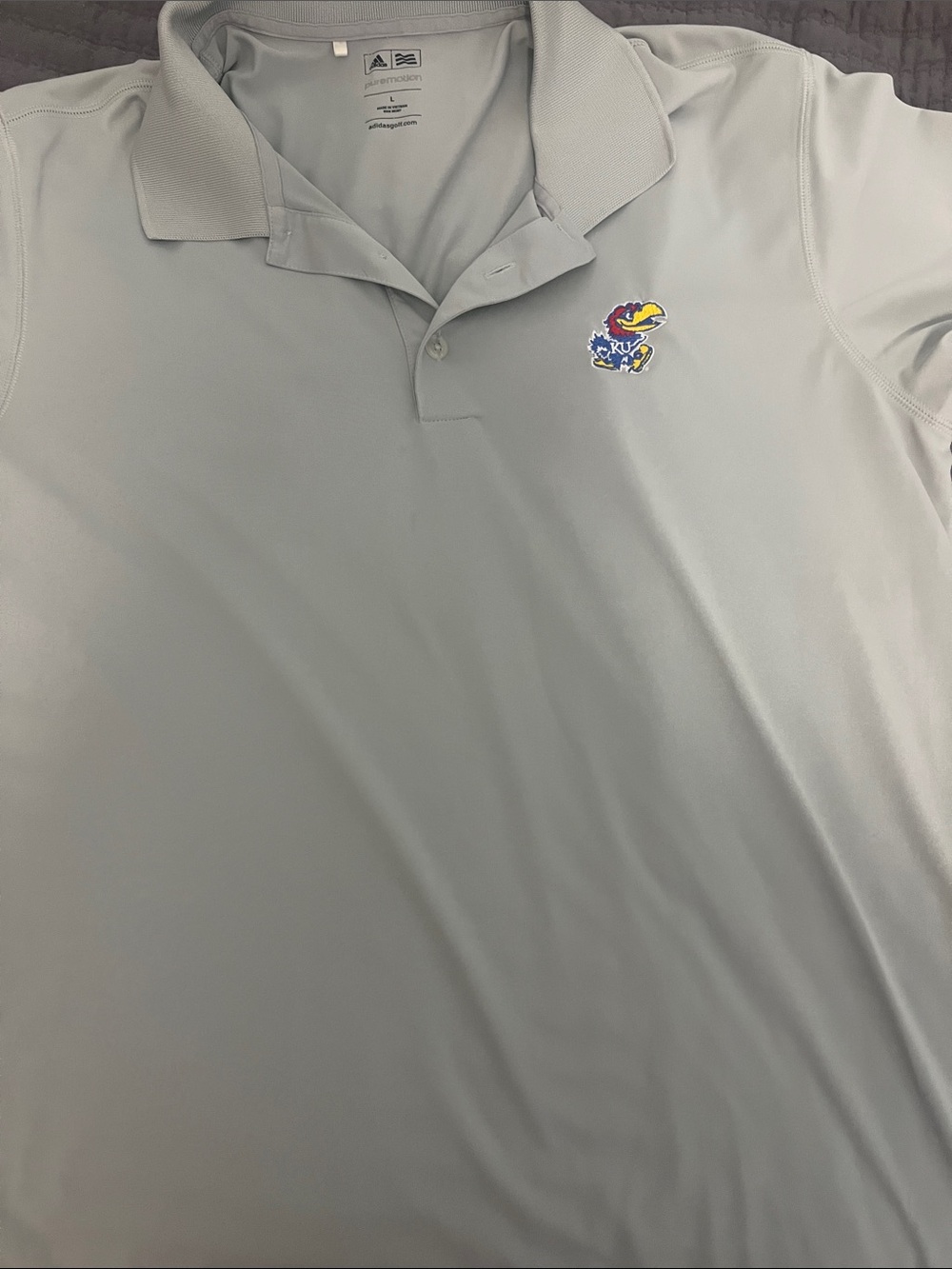 adidas Light Gray Polo with Embroidered Jayhawk Logo